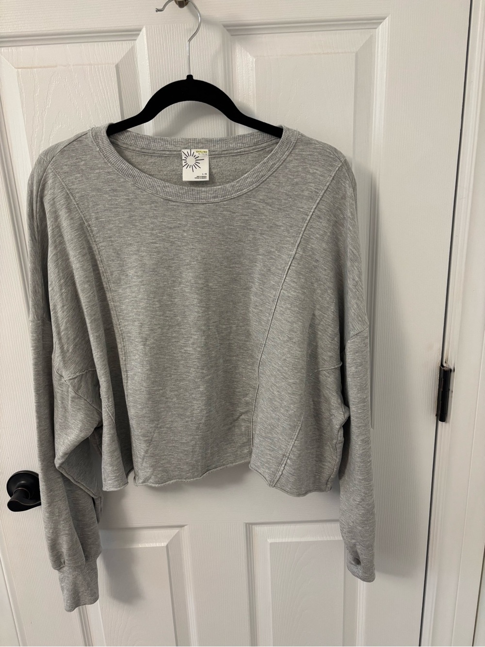 NWOT AERIE OFFLINE Light Gray Cropped Crewneck Sweatshirt